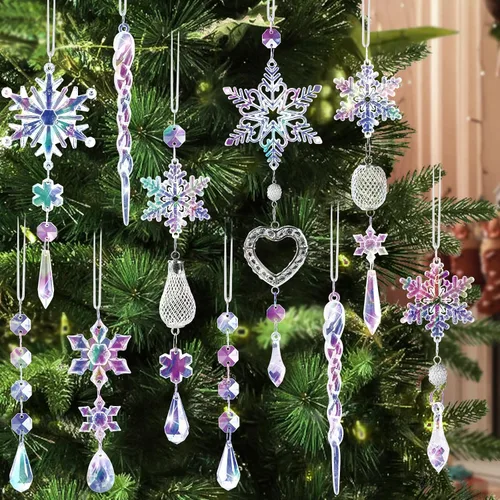 Miniatura 11 de Decoración de árbol de Navidad de copo de nieve de cristal, 21 piezas de adornos de árbol de Navidad brillantes deslumbrantes decoración de fiesta