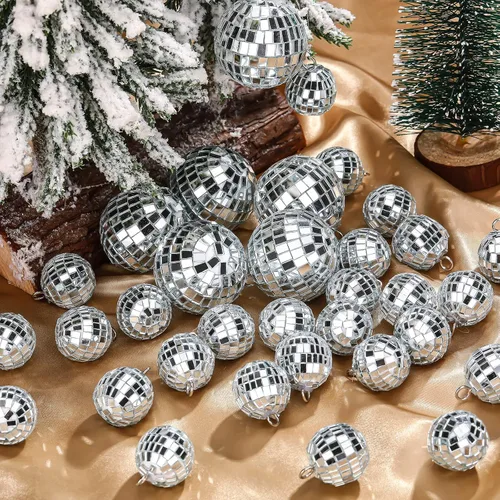 Miniatura 2 de 65 Piezas Bolas de Discoteca de Navidad Decoración Bolas de Discoteca Espejo Ornamento para Árbol de Navidad Tamaño Variado Bolas Plateadas