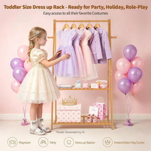 Miniatura 4 de Percheros Pequeños para Colgar Ropa, Percheros de Bambú para Prendas de Niños, Perchero Independiente para Vestidos y Trajes para Dormitorio, Sala