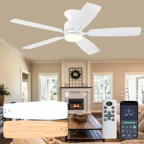 Miniatura 12 de KNUN - Ventilador de techo negro de 52 pulgadas, ventiladores de techo de perfil bajo con luces y control remoto/APP, 8 aspas, silencioso, motor CC