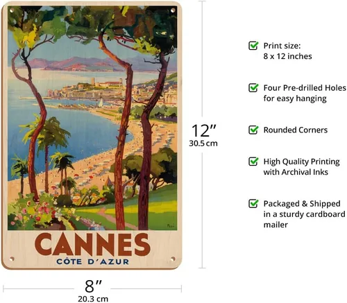 Miniatura 2 de Cannes - Côte d'Azur Francia - Riviera francesa - Póster vintage de viaje por Lucien Peri c.1938-8 x 12 pulgadas - Cartel de arte de madera vintage