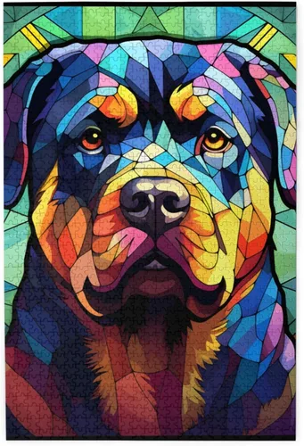 Miniatura 16 de Rompecabezas de Madera de Vidrio Colorido Manchado de Amantes de Perros Pastor Australiano de 1000 Piezas de Pintura Artística para Niños Adultos