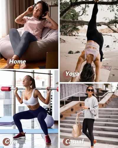 Miniatura 33 de NexiEpoch - Paquete de 4 leggings suaves para mujer, con bolsillos, control de abdomen y cintura alta, pantalones capri para yoga y ejercicio