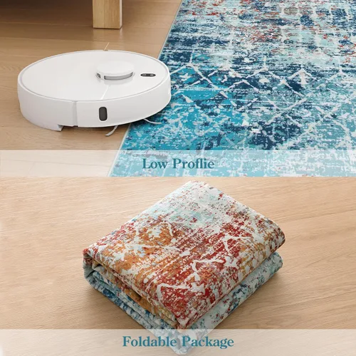 Miniatura 6 de Zealude Alfombra abstracta lavable para sala de estar, de 5 x 7 pies, color verde azulado y naranja, alfombra bohemia antideslizante, moderna