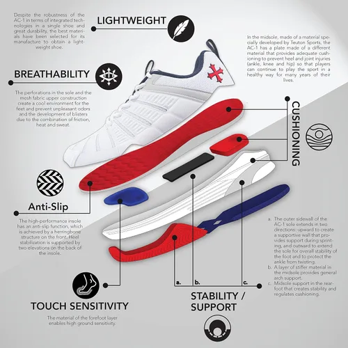 Miniatura 3 de Teuton, AC1 Tenis para todo tipo de canchas, squash, tenis, balonmano, pádel, voleibol, pickleball, zapatos
