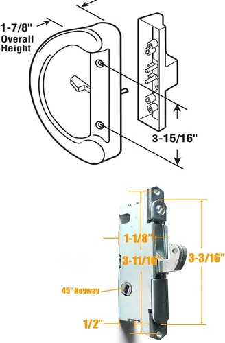 Miniatura 8 de Juego de manijas para puerta corrediza de patio con cilindro de llave y cerradura de mortaja, juego completo de cerradura de manija de repuesto que