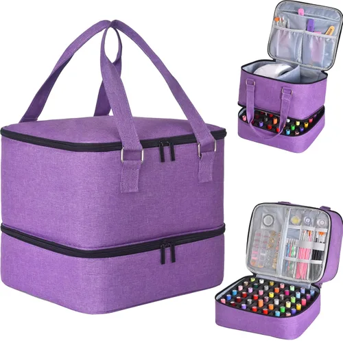 Miniatura 22 de FCQQYWZ Organizador de esmalte de uñas con 2 fundas desmontables con capacidad para 60 botellas y lámpara de uñas, organizadores de uñas portátiles