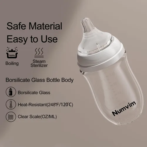 Miniatura 6 de Biberones de vidrio de flujo suave y extra lento, biberón de lactancia materna para recién nacidos con pezón anticólicos para bebés de 0 meses