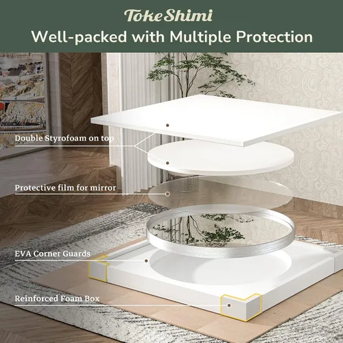 Miniatura 121 de TokeShimi - Espejo para pared de baño, espejo de tocador con marco de metal de aleación de aluminio mate cepillado e inoxidable, decoración rústica