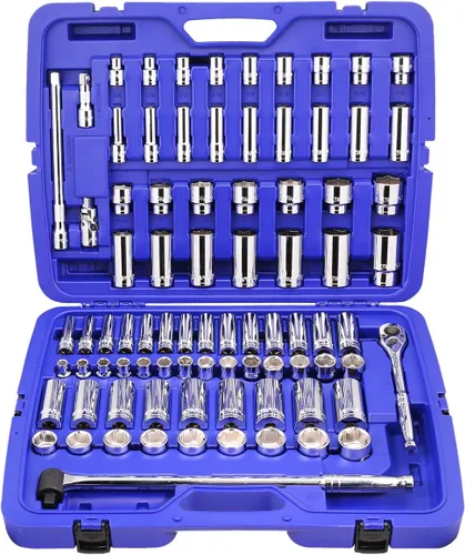 Miniatura 8 de Stark USA Llave de impacto SAE (5/16" a 3/4") y métrica (8 a 0.748 in) reversible de trinquete profunda y poco profunda, 6 puntos, trinquete, junta