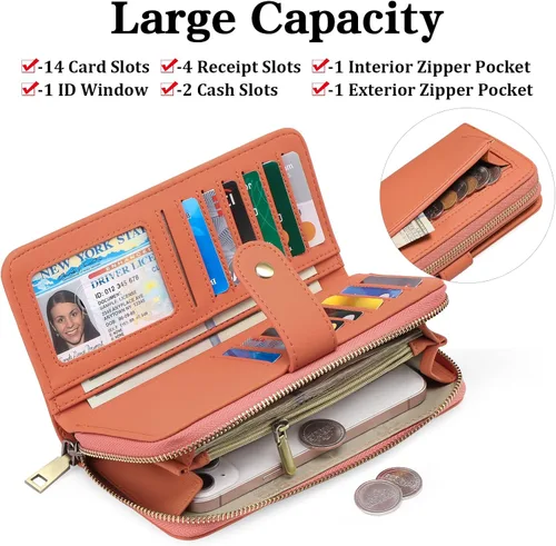 Miniatura 2 de GAEKEAO Cartera de mano para mujer, con bloqueo RFID, de piel, de gran capacidad, con correa de mano