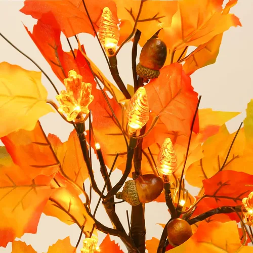 Miniatura 3 de Joyhalo Paquete de 2 Árboles de Otoño de 23.5 Pulgadas con Luces, Temporizador a Pilas, Árbol Iluminado de Otoño para Acción de Gracias