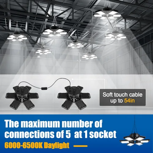 Miniatura 3 de Aoretic - Paquete de 2 luces LED de garaje de 180 W, 18000 lm, 6500 K, con 6 + 1 paneles deformables, luz de tienda LED, para sótano, granero, techo