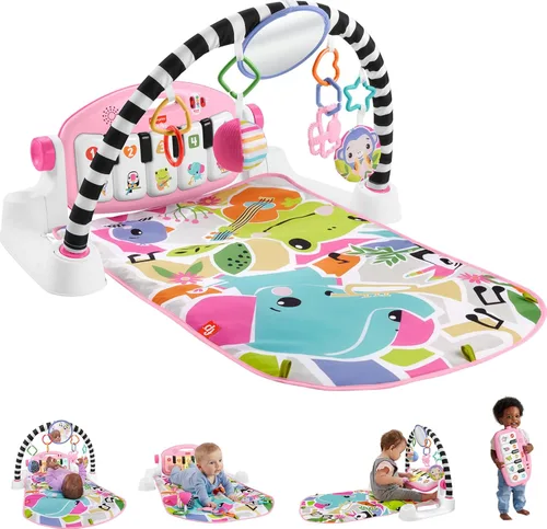 Miniatura 7 de Fisher-Price Alfombrilla de actividad para bebés Glow & Grow Kick & Play Piano Gym, versión en español, juguete de aprendizaje musical azul