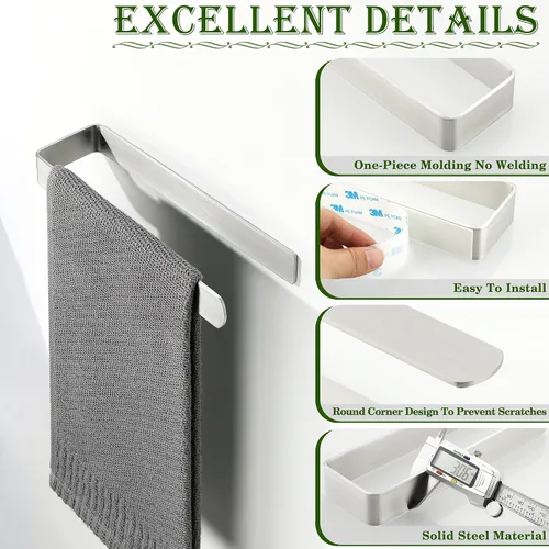 Miniatura 4 de Alise Toallero de mano autoadhesivo para toallas de baño, toallero de acero inoxidable SUS304, toallero para armario de cocina, lavabo lateral