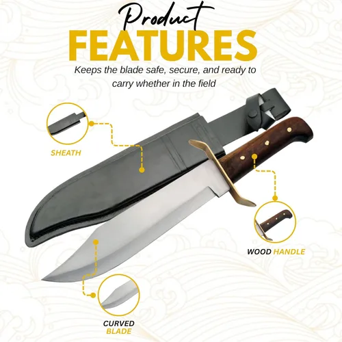 Miniatura 4 de SZCO Full Tang Bowie Cuchillo de Caza de Hoja Fija de 15 Pulgadas - Cuchillo de Campamento con Funda de Cuero para Hombres - Mango de Agarre Firme