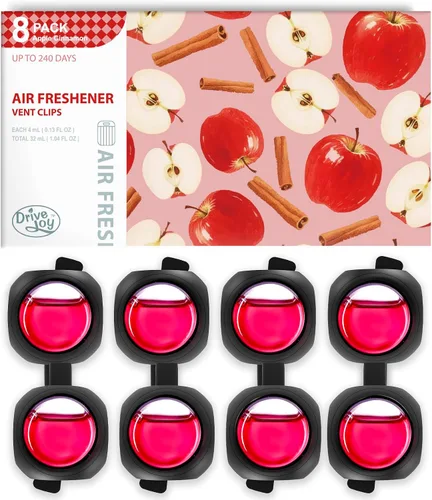 Clips ambientadores para ventilación de automóvil, paquete de 8, proporciona aroma duradero, hasta 240 días, eliminador de olores (manzana y canela)