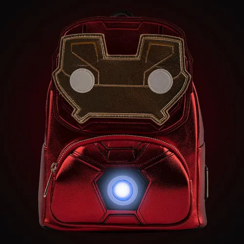Miniatura 4 de Loungefly x Marvel Iron Man Light Up Mini Mochila de cuero metálico, Rojo metálico, Mochilas Daypack