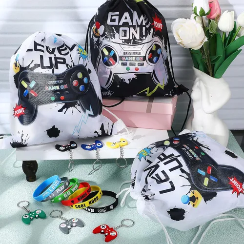 Miniatura 4 de Nosiny 72 bolsas con cordón para fiestas de videojuegos, bolsas con cordón, bolsa de regalo para juegos, pulseras de silicona, llavero, recompensas