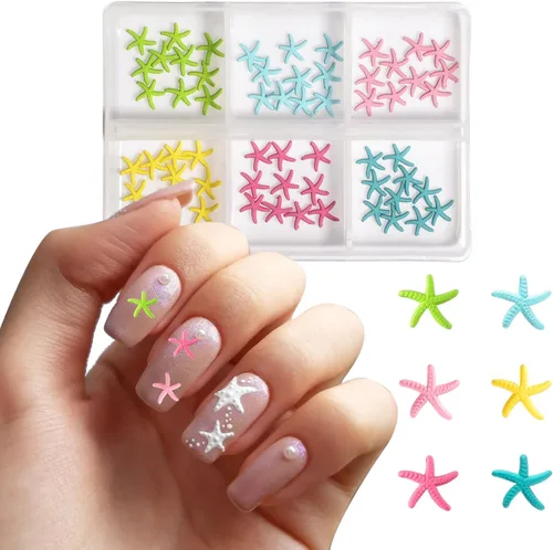 Miniatura 5 de 60 dijes de uñas de estrella de mar, aleación de verano, 3D, para decoración de uñas temática de playa, arte de uñas y fabricación de joyas
