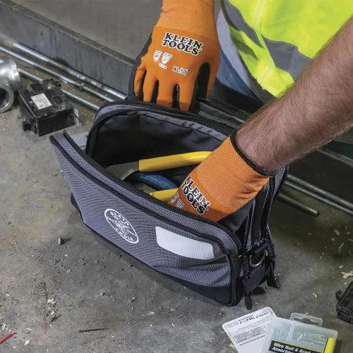 Miniatura 6 de Klein Tools Bolsa de herramientas, compartimentos dobles, organizador de bolsas de herramientas de alta resistencia, bolsa multiusos Gris