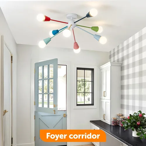 Miniatura 7 de Candelabro colorido, candelabro Sputnik moderno, 8 luces para niños con luces divertidas multicolor arcoíris para habitación de niños, sala