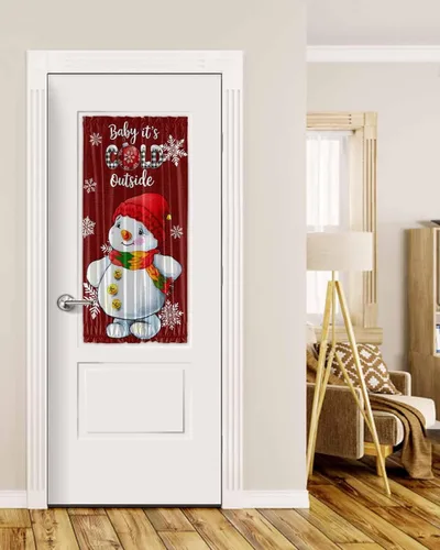 Miniatura 29 de Cortinas de puerta francesa de Navidad para ventana de puerta, panel de cortina con bolsillo para barra con alzapaños para luz lateral delantera