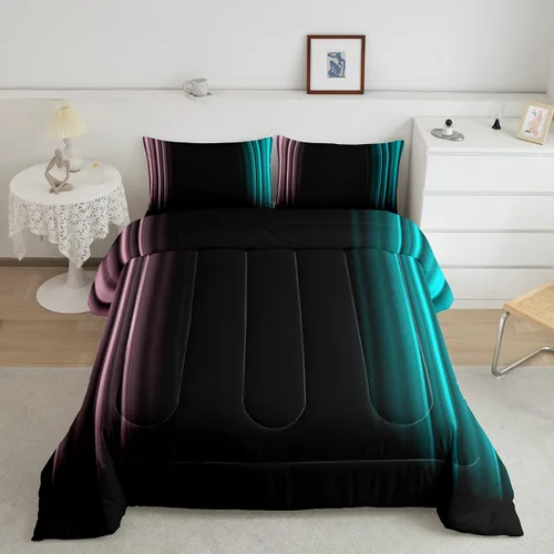Miniatura 27 de Feelyou Juego de edredón geométrico degradado para adolescentes, tamaño individual, para niños y mujeres, azul, rojo y negro, juego de ropa de cama