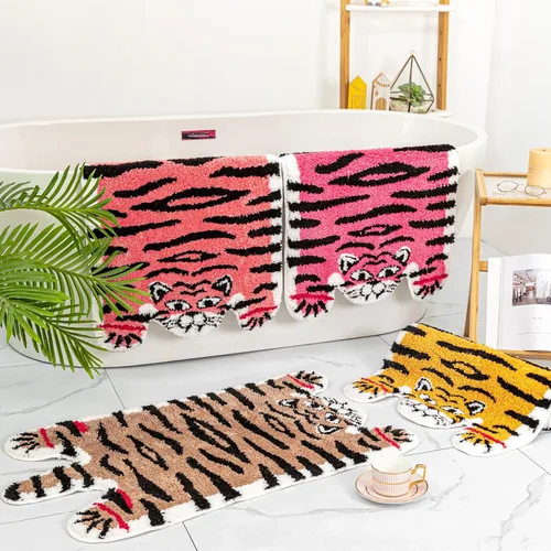 Miniatura 7 de Alfombra de baño con forma de tigre marrón lindo para baño, antideslizante, absorbente, decoración de animales de dibujos animados, alfombra