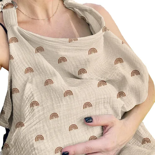 Insular Funda de lactancia de muselina para lactancia materna, fundas de lactancia transpirables con cuello de arco para mamá, delantal de lactancia