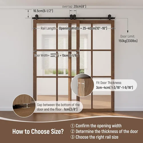 Miniatura 4 de CCJH Kit de herrajes para puerta corrediza de granero de 4 pies para 2 puertas, sistema de riel de un solo riel deslizante suavemente silencioso