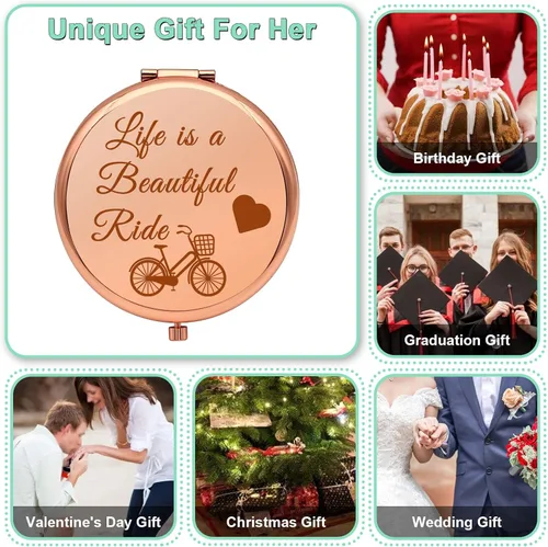 Miniatura 6 de Regalo de ciclismo para niña, espejo de maquillaje compacto, para amantes de la bicicleta, regalo para mujeres, amigas, regalo de bicicleta