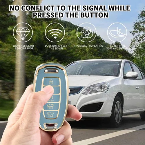 Miniatura 4 de MILD EAST Para Hyundai Palisade Elantra Key fob Cover Case con llavero Smart 5 Botón TPU Protector Keyless Remote Holder Azul
