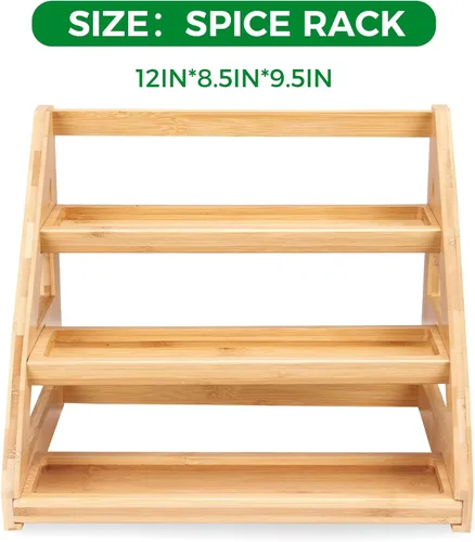 Miniatura 2 de Estante de Especias - Estantes de Bambú de 3 Niveles, Estante de Especias Resuelve el Desorden de Especias en Cocinas, Gabinetes, Despensas y Más