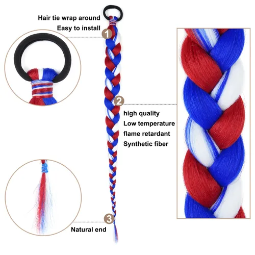 Miniatura 3 de Paquete de 2 extensiones de cola de caballo trenzada con lazo elástico, lacio, elegante envolvente, extensiones de cola de caballo de 26 pulgadas