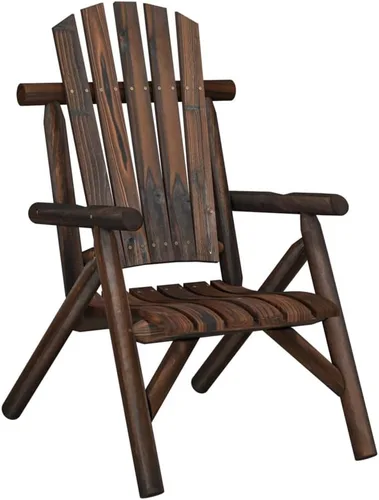 Miniatura 3 de Solid Spruce Wood Garden Chair Burned Wood Look Ergonomic Design Durable Outdoor Seating Rectangular Shape 33.9x26.8x40.6 in Brown for Patio Balcony