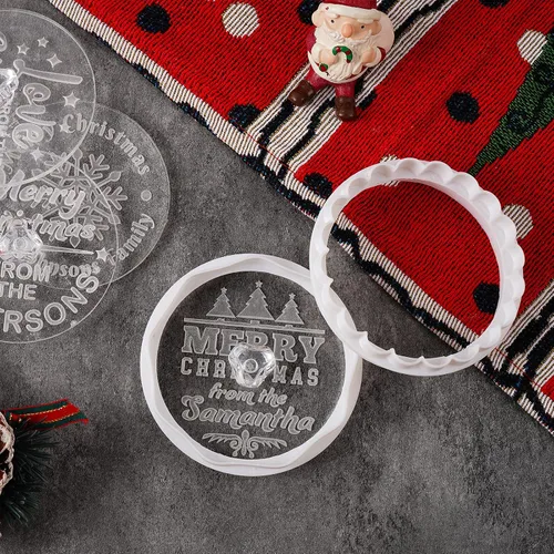 Miniatura 9 de Cortadores de galletas de Navidad personalizados 2023 con sello de galletas de Feliz Navidad para hornear, cortadores de galletas de azúcar