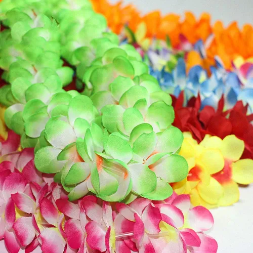 Miniatura 5 de 4 piezas de leis hawaianos de color verde claro con hojas verdes para fiesta de graduación, fiesta de baile, accesorio de fotos en exteriores