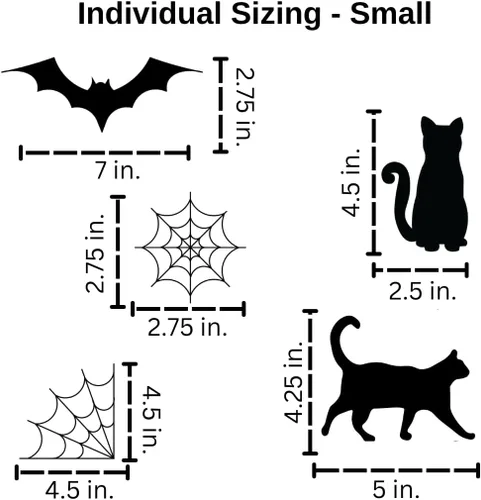 Miniatura 3 de Calcomanía de Halloween para pared o puerta – Murciélagos, gatos, fantasmas y telarañas Hecho en Estados Unidos Vinilo extraíble para despegar