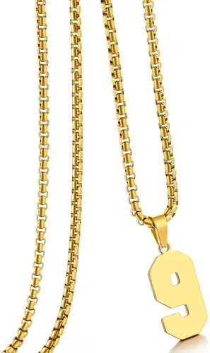 Miniatura 163 de Collar de Número Dorado para Hombre, Cadena de Acero Inoxidable con Colgante de Número para Atletas, Joyería Deportiva Personalizada para Niños