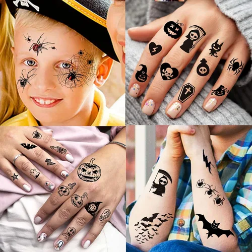 Miniatura 4 de TASROI Más de 236 piezas de 45 hojas de tatuajes temporales de Halloween para niños, kits de maquillaje zombi 3D, murciélagos, telaraña, bruja