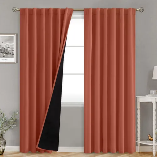 Miniatura 118 de BGment Cortinas 100% opacas beige de 63 pulgadas de largo con forro aislante térmico, bolsillo para varilla y lengüeta trasera de doble capa