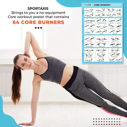 Miniatura 2 de SPORTAXIS Póster de entrenamiento básico con ilustraciones de colores, póster de pared laminado sin equipo para entrenamiento en casa, pósteres