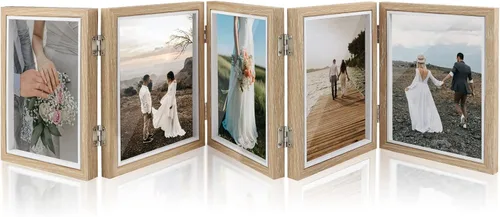 Miniatura 9 de Marco de fotos con 5 bisagras, marco de fotos plegable de 5 x 7 pulgadas con acrílico de alta definición, decoración de escritorio de collage