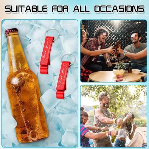 Miniatura 3 de Dandat 100 Piezas Llavero Abrebotellas a Granel Recuerdos de Boda de Agradecimiento para Invitados Abridor de Vino y Cerveza de Aluminio Grabado Rojo