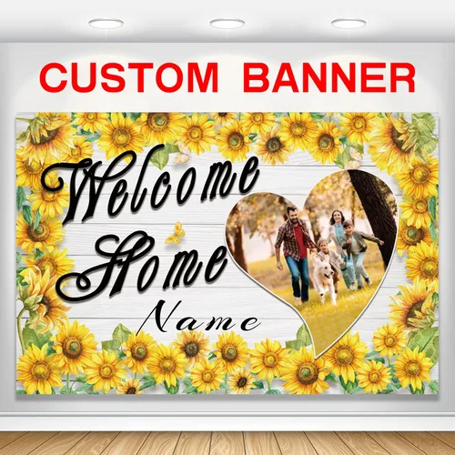 Miniatura 17 de Pancarta personalizada de bienvenida a casa, señal de bienvenida a casa en negro y oro para decoración exterior, suministros de fiesta de regreso