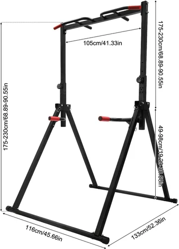 Miniatura 2 de Soporte de barra de dominadas plegable, torre de potencia de 440 libras con altura ajustable y estructura triangular estable, estación de inmersión