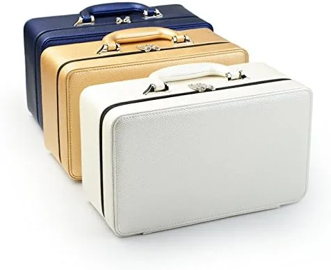 Miniatura 7 de Oirlv Joyero de cuero dorado hecho a mano organizador de joyas de viaje estuche de almacenamiento para aretes anillos collares dijes relojes