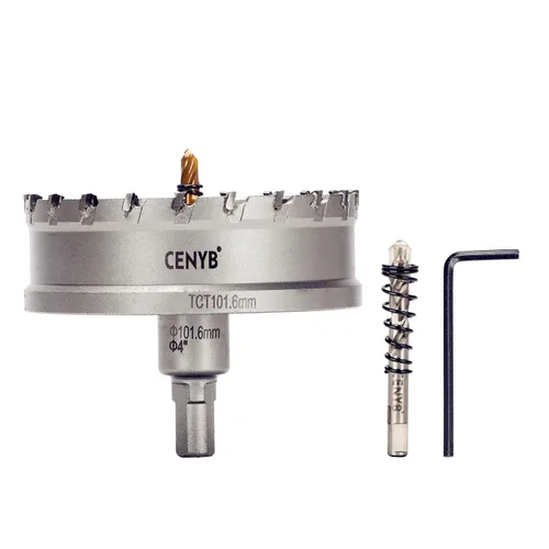 Miniatura 34 de 10 piezas (16-54 mm) Kit de sierra perforadora de carburo TCT para metales duros. Incluye 2 brocas de titanio, 1 broca piloto escalonada y 2 llaves