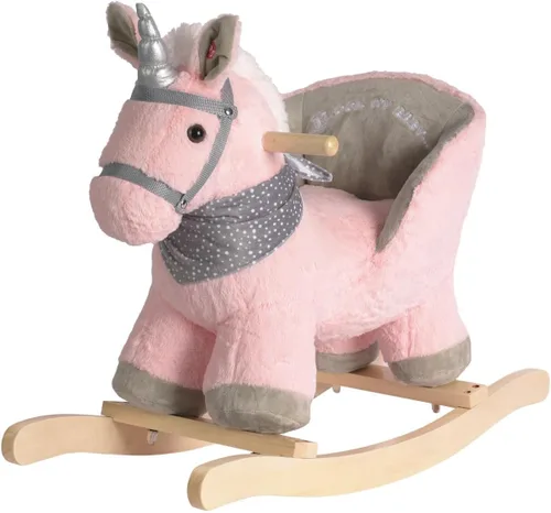 Miniatura 11 de Rock My Baby Caballo de madera con asiento para bebé, alpaca y llama, peluche con asiento para bebés de 1 a 3 años, juguete de balanceo de madera